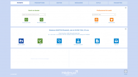 Page d'accueil du logiciel MédiMust